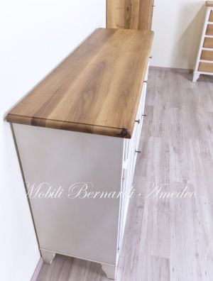 Country style sideboard in solid wood with white and national walnut finish